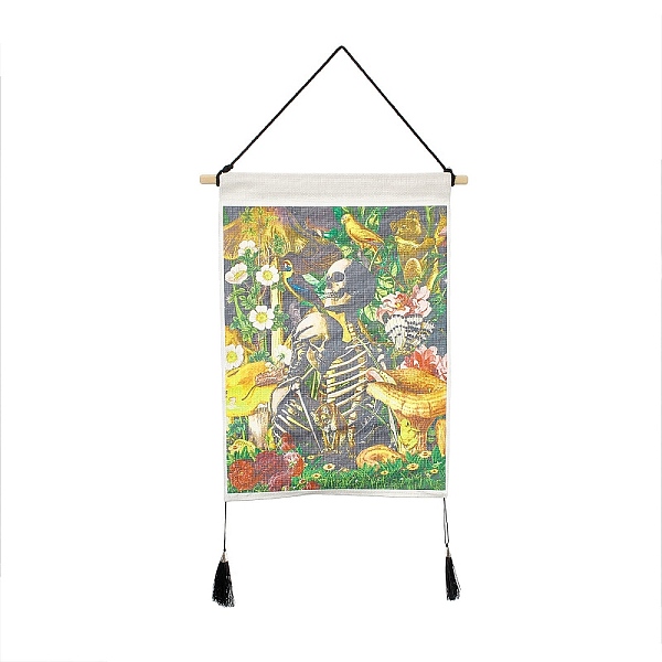 

PandaHall Polyester Decorative Wall Tapestrys, for Home Decoration, with Wood Bar, Nulon Rope, Plastic Hook, Rectangle, Skeleton Pattern...
