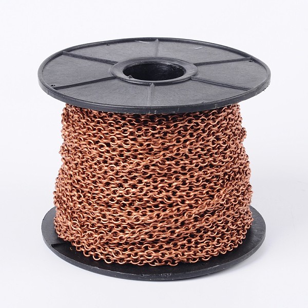

PandaHall Iron Cable Chains, Unwelded, with Spool, Lead Free & Nickel Free, Red Copper, 5x4x1mm, about 164.04 Feet(50m)/roll Iron