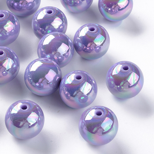 

PandaHall Opaque Acrylic Beads, AB Color Plated, Round, Medium Purple, 20x19mm, Hole: 2~3mm, about 111pcs/500g Acrylic Round