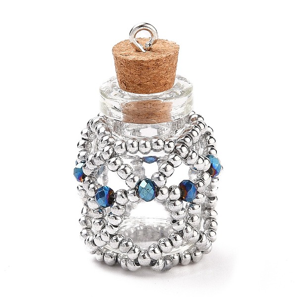 

PandaHall Empty Glass Wishing Bottle Pendants, with Electroplated Glass Seed Beads Covered Edge, Cork Stopper and Platinum Iron Screw Eye..., Multicolor