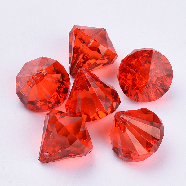 PandaHall Transparent Acrylic Pendants, Faceted, Diamond, Red, 15x15mm, Hole: 2mm, about 370pcs/500g Acrylic Diamond Red