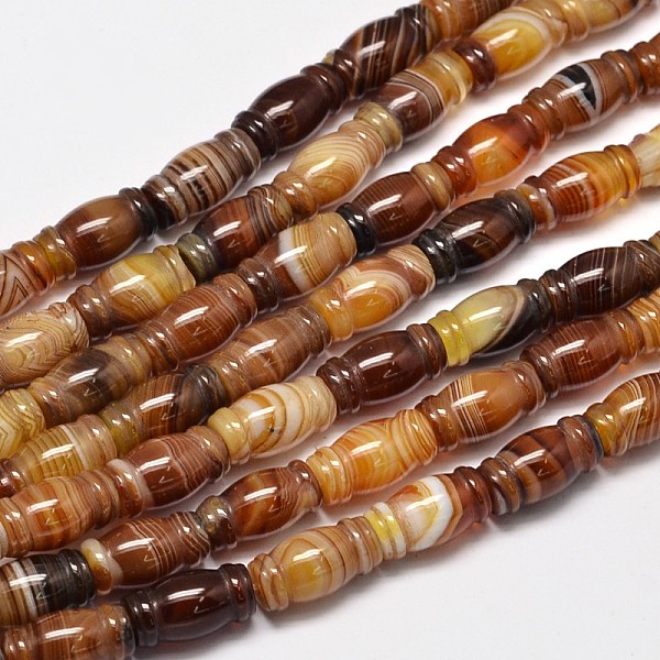 

PandaHall Column Natural Striped Agate/Banded Agate Bead Strands, Dyed, 15x8mm, Hole: 1.2mm, about 25pcs/strand, 14.9 inch Banded Agate...