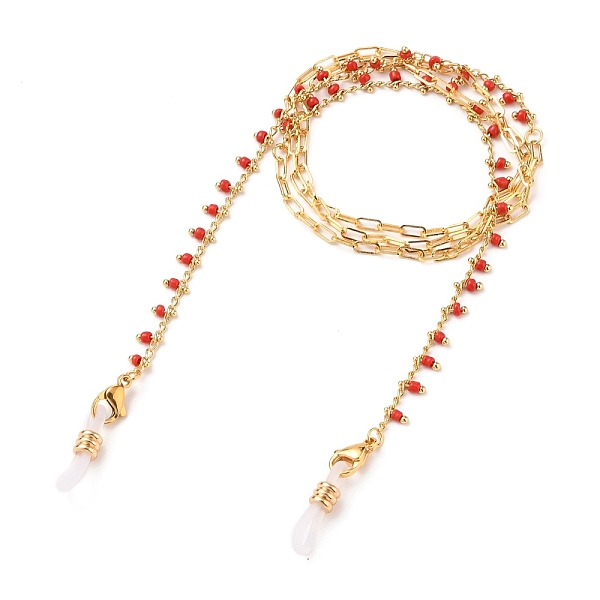 

PandaHall Eyeglasses Chains, Neck Strap for Eyeglasses, with Glass Beads, Brass Paperclip Chains, 304 Stainless Steel Lobster Claw Clasps..., Red