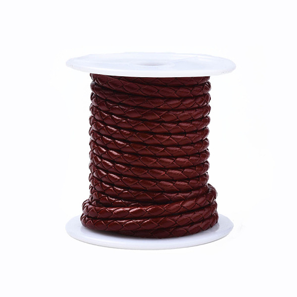 

PandaHall Braided Cowhide Leather Cord, Leather Rope String for Bracelets, FireBrick, 4mm, about 5.46 yards(5m)/roll Leather Round Red