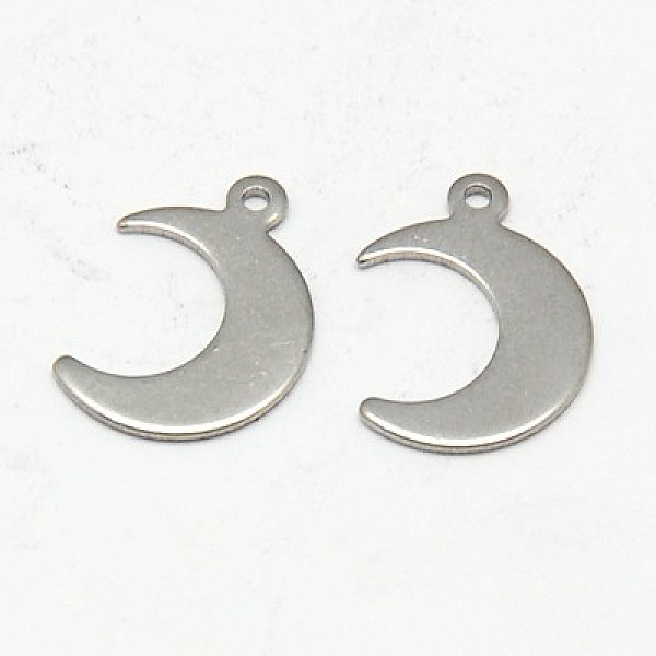 

PandaHall 304 Stainless Steel Pendants, Moon, Stainless Steel Color, 16x12x1mm, Hole: 0.5mm 304 Stainless Steel Moon