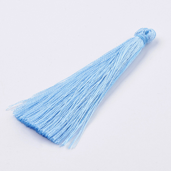 

PandaHall Nylon Tassel Pendant Decoration, Light Sky Blue, 65~74x6mm Nylon Blue
