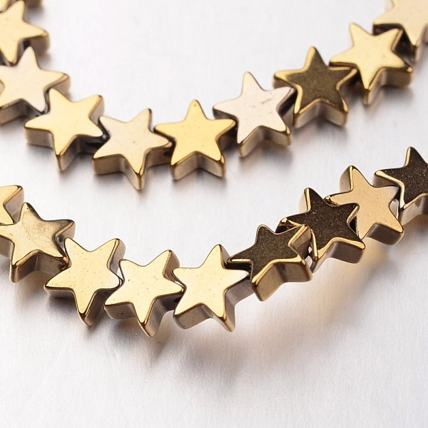 

PandaHall Electroplate Non-magnetic Synthetic Hematite Bead Strands, Star, Golden Plated, 6x6x2~3mm, Hole: 1mm, about 86pcs/strand, 15.7...