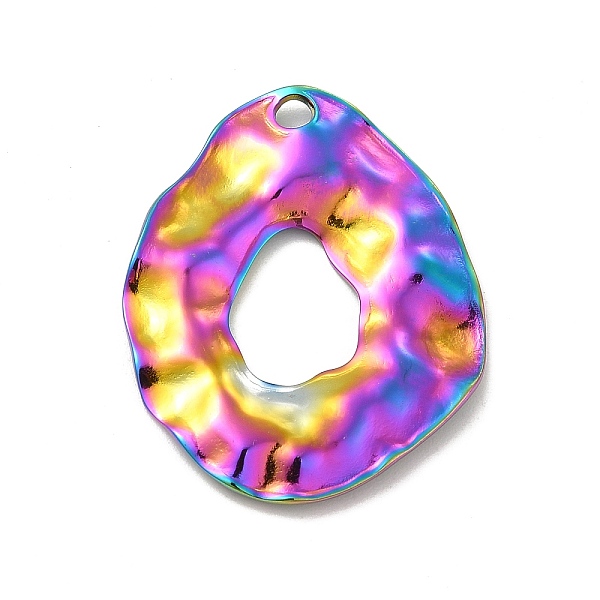 

PandaHall Ion Plating(IP) 304 Stainless Steel Pendants, Textured, Irregular Oval Charm, Rainbow Color, 31x25x2mm, Hole: 2.5mm 304 Stainless...