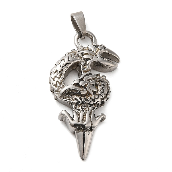 

PandaHall 304 Stainless Steel Pendants, Dragon Charm, Antique Silver, 41x21.5x6mm, Hole: 7x4mm 304 Stainless Steel Dragon