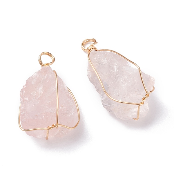 

PandaHall Natural Rose Quartz Pendants, with Light Gold Tone Copper Wire Wrapped, Nuggets, 30~36x16.5~18.5x10.5~12.5mm, Hole: 4.1mm Rose..., Pink