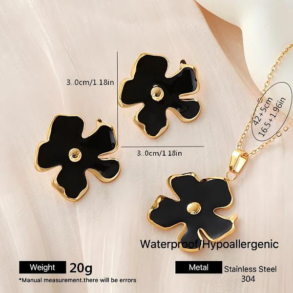 Ensembles de boucles d'oreilles et colliers pendentifs en acier inoxydable 304 émaillé en forme de fleur pour femmes
