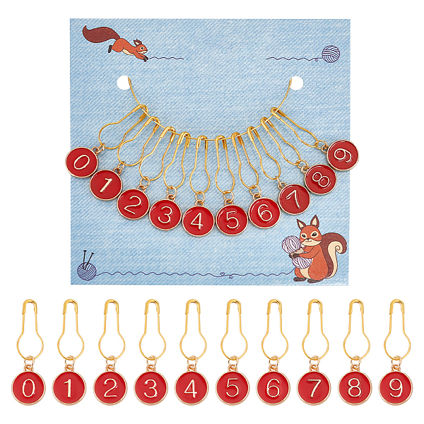 

PandaHall 10 Pcs Number 0-9 Stitch Markers, Alloy Enamel Crochet Stitch Marker Charms Locking Stitch Marker with Gourd Pins for Knitting..., Red