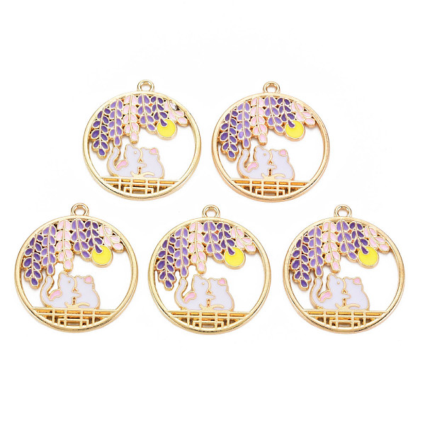 

PandaHall Alloy Enamel Pendants, Cadmium Free & Nickel Free & Lead Free, Light Gold, Ring with Cat, WhiteSmoke, 30.5x28x2mm, Hole: 1.8mm..., White