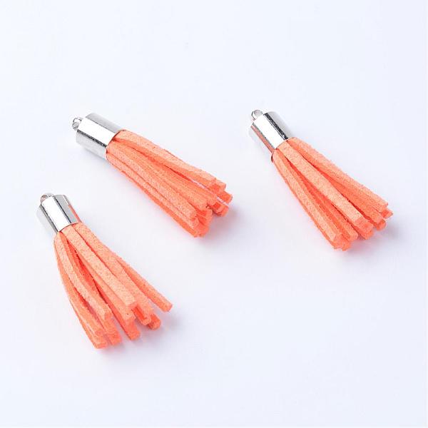 

PandaHall Faux Suede Tassel Pendant Decorations, with Brass Cord Ends, Platinum, Mixed Color, 33~34x7mm, Hole: 2mm Faux Suede Multicolor