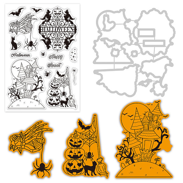 

PandaHall GLOBLELAND Halloween Carbon Steel Cutting Dies Stencils, with PVC Plastic Stamps, for DIY Scrapbooking/Photo Album, Decorative...