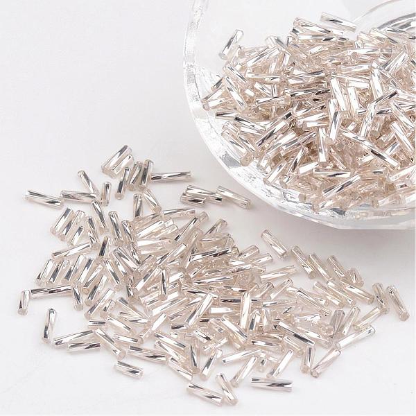 

PandaHall Glass Twist Bugles Seed Beads, Silver Lined, White, about 6mm long, 1.8mm in diameter, hole: 0.6mm, 1250pcs/50g Glass White