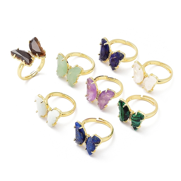 PandaHall Natural & Synthetic Mixed Gemstone Butterfly Adjustable Rings, Golden Brass Jewelry for Women, Cadmium Free & Lead Free, US Size 6...