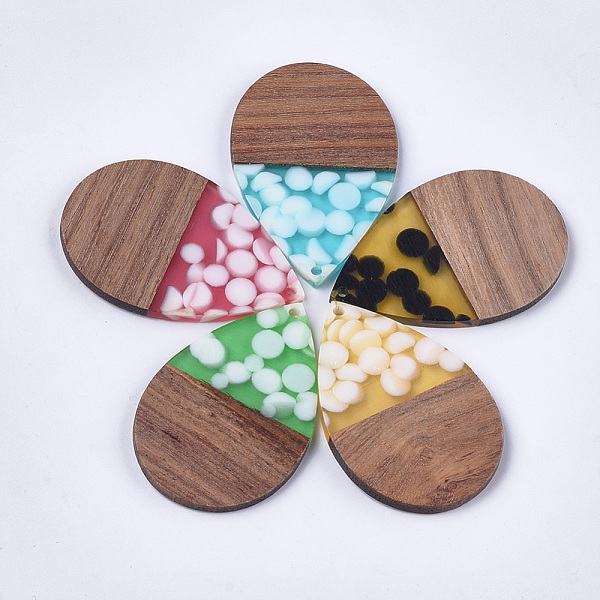 

PandaHall Resin & Walnut Wood Pendants, Teardrop, Mixed Color, 47.5~48x31.5x3mm, Hole: 2mm Resin+Wood Teardrop Multicolor