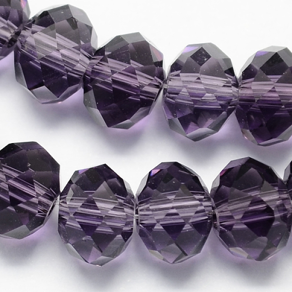 PandaHall Handmade Glass Beads, Faceted Rondelle, Indigo, 14x10mm, Hole: 1mm, about 60pcs/strand Glass Rondelle Purple