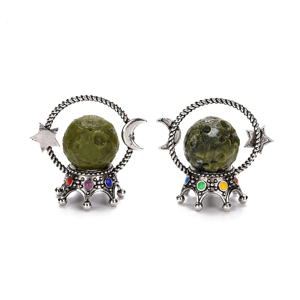 

PandaHall Natural TaiWan Jade Sphere Display Decorations, with Alloy Enamel Pedestal, Star with Moon, Antique Silver, 79x82x50mm TaiWan Jade...