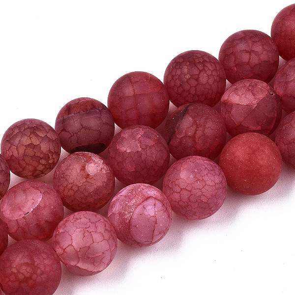 

PandaHall Natural Crackle Agate Beads Strands, Frosted, Dyed & Heated, Round, Cerise, 10mm, Hole: 1mm, about 38pcs/strand, 15.16 inch..., Red