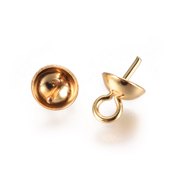 

PandaHall Vacuum Plating 304 Stainless Steel Cup Pearl Peg Bails Pin Pendants, For Half Drilled Beads, Golden, 8x5mm, Hole: 1.8mm, Pin...