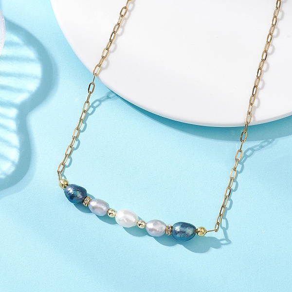 Colliers de perles de riz naturelles avec chaînes en acier inoxydable 304 de type trombone