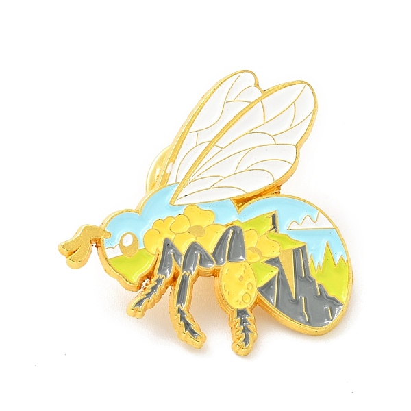 

PandaHall Bee with Mountain Enamel Pin, Alloy Badge for Backpack Clothes, Golden, Colorful, 30x30x1.5mm Alloy+Enamel