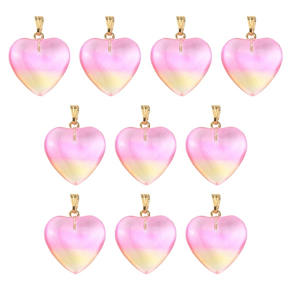

PandaHall Two Tone Transparent Glass Pendants, with Golden Plated Iron Findings, Heart Charms, Champagne Yellow, 22x20.5x7mm, Hole: 6x2mm...
