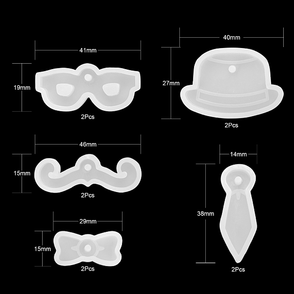

PandaHall 10Pcs 5 Style Pendant Silicone Molds, Resin Casting Molds, For UV Resin, Epoxy Resin Jewelry Making, Hat & Bowknot & Tie &..., White