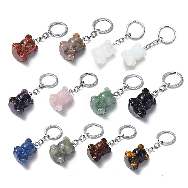 

PandaHall Natural/Synthetic Gemstone Pendant Keychains, with Iron Keychain Clasps, Bear, 8cm Mixed Stone Bear