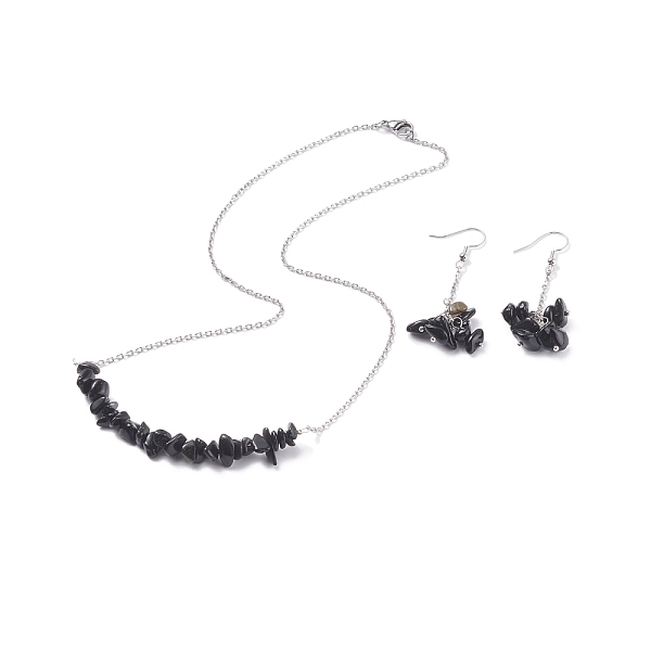 

PandaHall Natural Obsidian Chips Beaded Jewelry Set, Gemstone Pendant Necklace & Cluster Dangle Earrings with 304 Stainless Steel Cable...