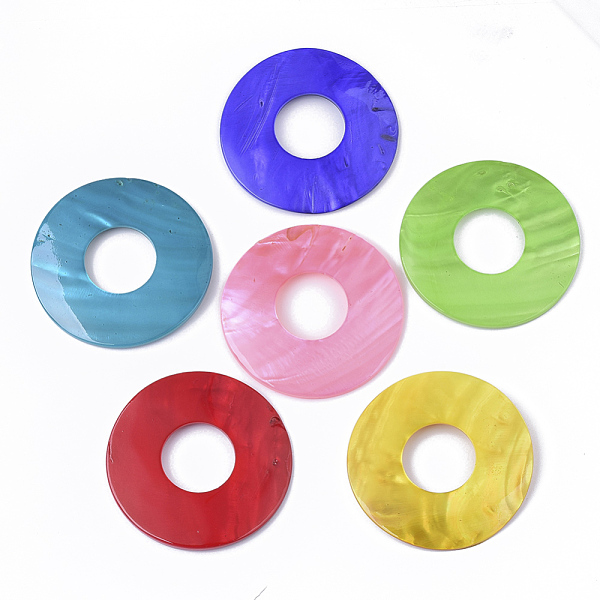 

PandaHall Spray Painted Freshwater Shell Pendants, Donut, Mixed Color, 60x3mm, Hole: 23.5mm Freshwater Shell Donut Multicolor