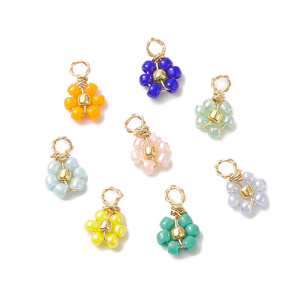 

PandaHall 8Pcs 8 Color Flower Glass Seed Beaded Charms, with Real 18K Gold Plated Copper Wire Wrapped, Mixed Color, 9x6x2mm, Hole: 1.4mm..., Multicolor