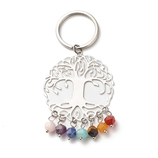 

PandaHall 201 Stainless Steel Filigree Pendants Keychains, with 7 Color Faceted Gemstone Beads, 304 Stainless Steel Split Key Rings & Open..., Multicolor