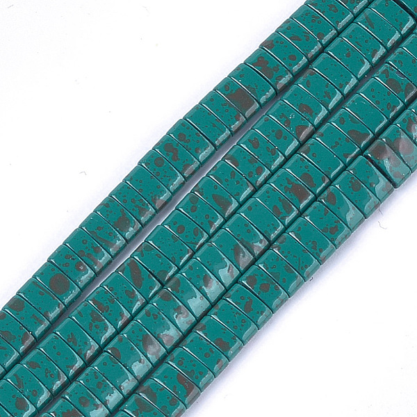 

PandaHall Spray Painted Non-magnetic Synthetic Hematite Multi-Strand Links, Two Hole Carrier Beads, For Tile Elastic Bracelets Making..., Cyan