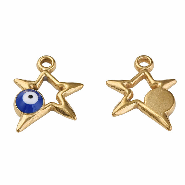 

PandaHall 304 Stainless Steel Enamel Pendants, Star with Evil Eye, Golden, Dark Blue, 14.5x13x3mm, Hole: 1.6mm Stainless Steel+Enamel Star