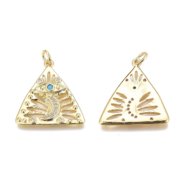 

PandaHall Brass Micro Pave Clear Cubic Zirconia Pendants, Long-Lasting Plated, with Jump Rings, Triangle with Star & Evil Eye, Real 18K Gold...