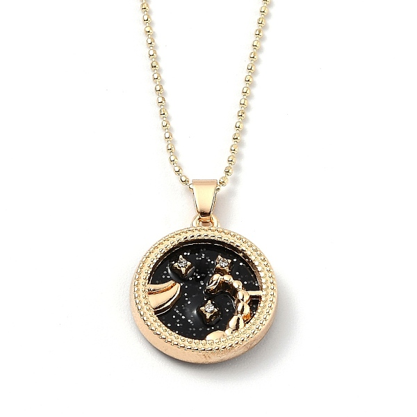 

PandaHall Alloy Rhinestone Pendant Necklaces, with Resin and Ball Chains, Flat Round with Constellation/Zodiac Sign, Golden, Black, Scorpio...