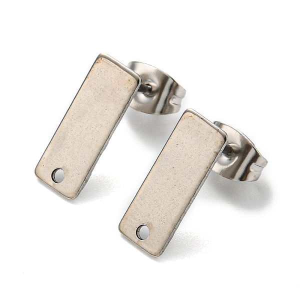 

PandaHall 201 Stainless Steel Stud Earrings Finding, with 304 Stainless Steel Pins, Rectangle, Stainless Steel Color, 13x5mm, Hole: 1mm, Pin...