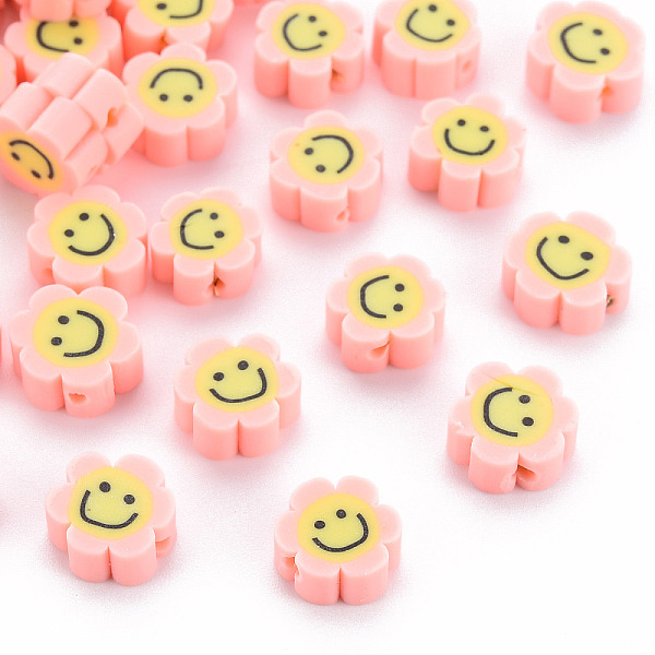 

PandaHall Handmade Polymer Clay Beads, Flower with Smiling Face, Pink, 9~10x8~9x4~5mm, Hole: 1.4~1.6mm Polymer Clay Flower Pink