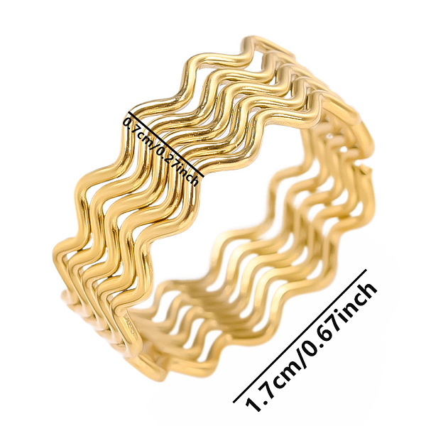 

PandaHall Fashionable Minimalist 304 Stainless Steel Wave Wide Band Rings for Women Stainless Steel