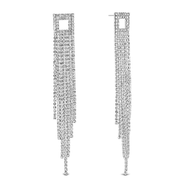 

PandaHall SHEGRACE Alloy Stud Earrings, with Rhinestone, Platinum, 114.5x15mm Rhinestone Clear