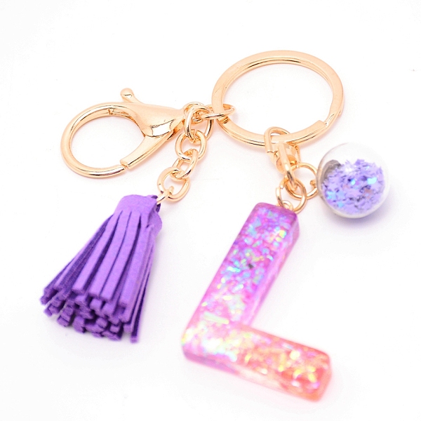 

PandaHall Resin Keychains, with Iron Keychain Findings, Glass Ball Pendants(with Plastic inside), and Sponge Tassels, Light Gold, Lilac..., Purple
