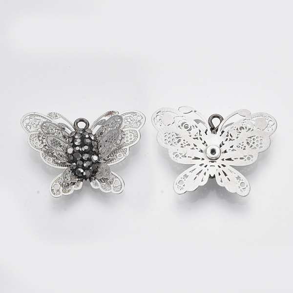

PandaHall 3D Brass Pendants, Etched Metal Embellishments, with Polymer Clay Rhinestone and Iron Loop, Butterfly, Platinum, PP11(1.7~1.8mm)...