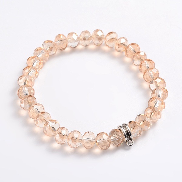 

PandaHall Electroplate Glass Beads Stretch Bracelets, with Antique Silver Alloy Findings, Pale Goldenrod, 60mm Glass Yellow