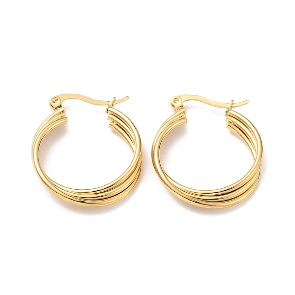 

PandaHall Vacuum Plating 201 Stainless Steel Interlocking Triple Hoop Earrings with 304 Stainless Steel Pins, Intertwined Jewelry for Women...