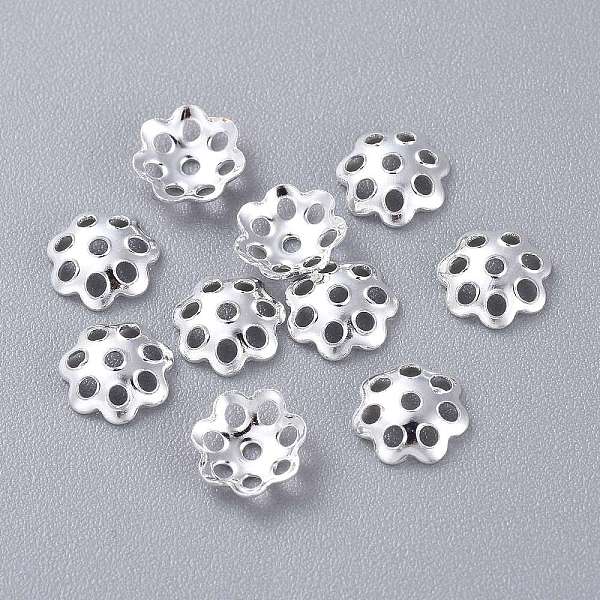 PandaHall 201 Stainless Steel Bead Caps, Multi-Petal, Flower, Silver, 6x2mm, Hole: 0.9mm 201 Stainless Steel
