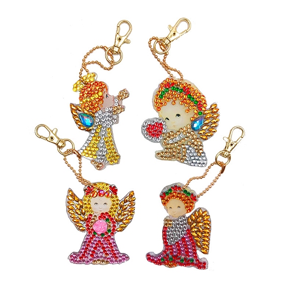 

PandaHall DIY Diamond Painting Keychain Kits, with Angel Shape Diamond Painting Mold, Rhinestone, Diamond Sticky Pen, Tray Plate and Glue..., Multicolor