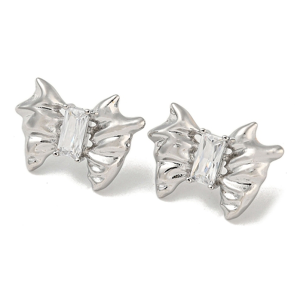 

PandaHall Brass Stud Earrings, Bowknot, Platinum, 16x22.5mm Brass Bowknot